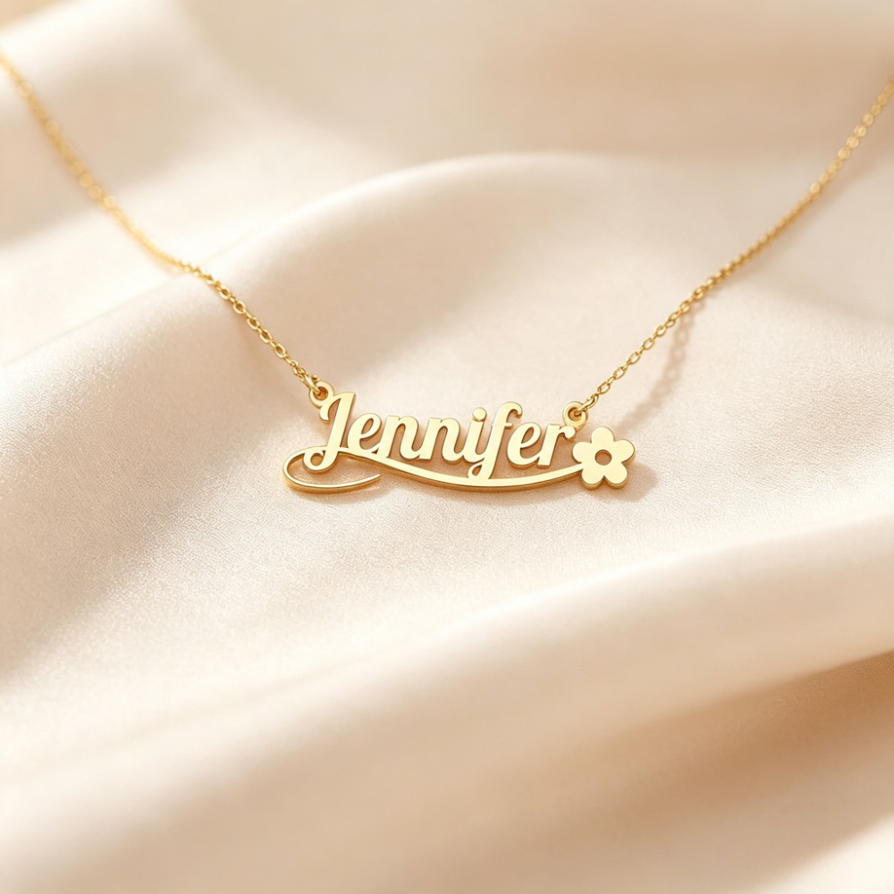 Personalized Floral Design Name Necklace — Custom Gift for Her